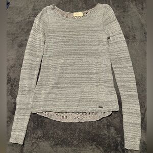 Hollister Long Sleeve Grey sweater with lace back size small